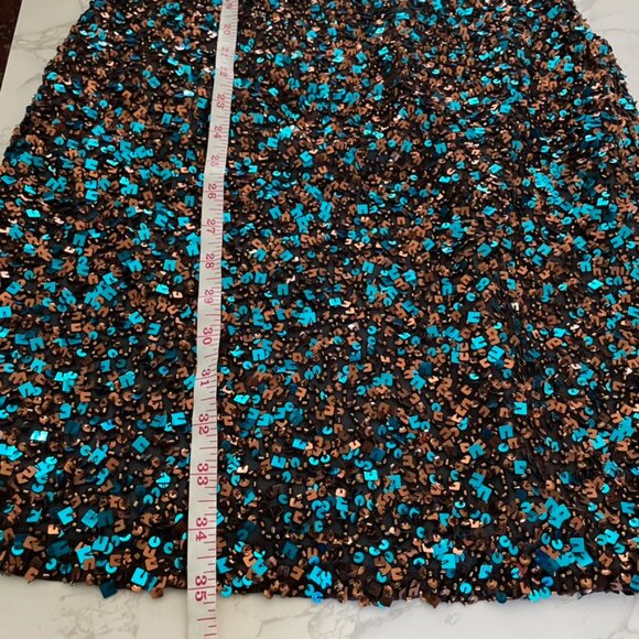 Scala Vintage One Shoulder Blue Bronze Embellished Sequin Mini Dress | Medium - Picture 9 of 11